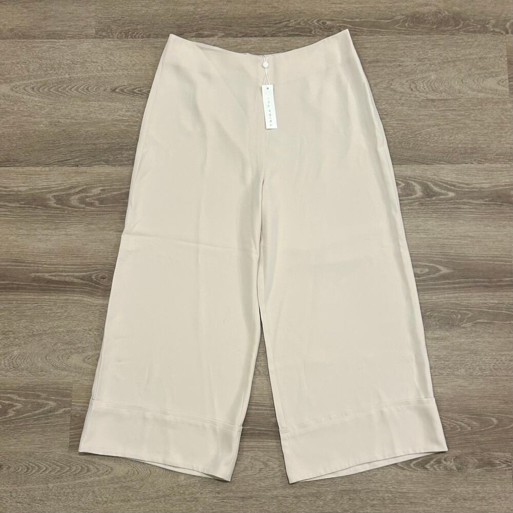 Trina Turk Bahooka Wide Leg Cropped Pant Ecru Size 10 NWT Cuffed Hem - Picture 2 of 15